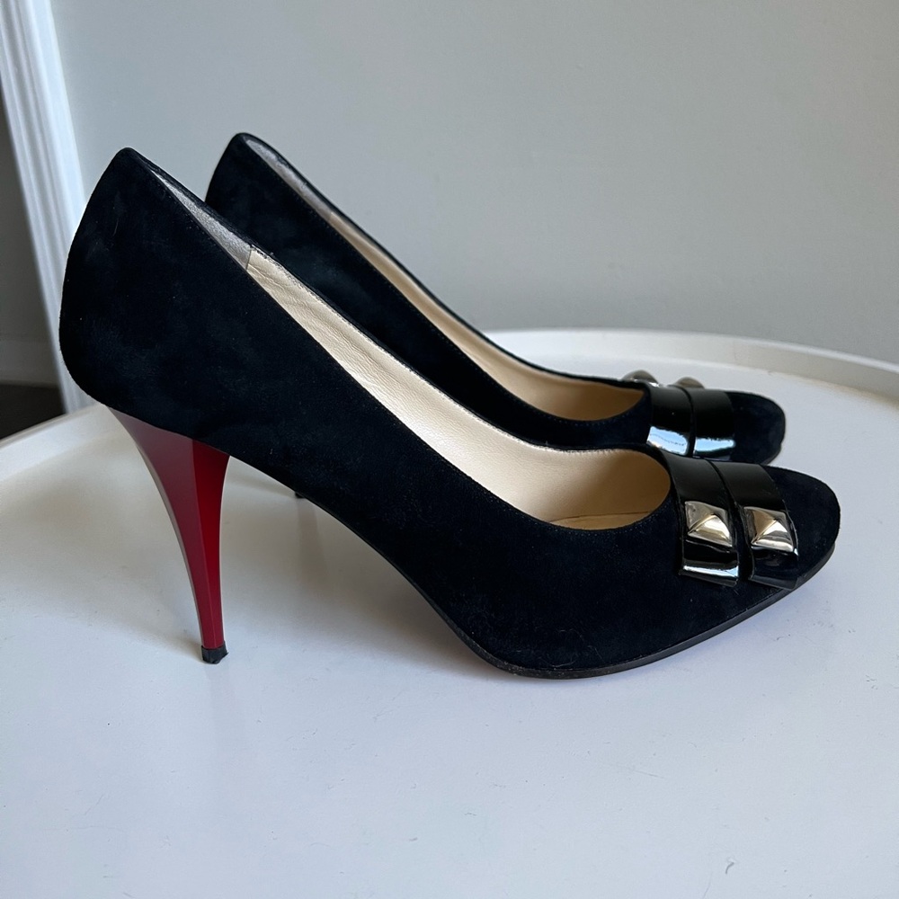 MUGNAI Black Suede Red Sole Heels Italy EU 39/US 8